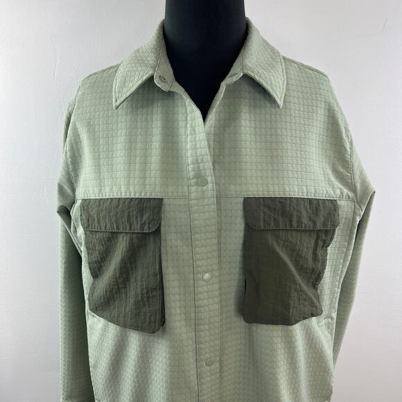 LULULEMON Grid Fleece Hiking Overshirt Olive Green Button-Down Pockets Size 6 - Picture 3 of 8